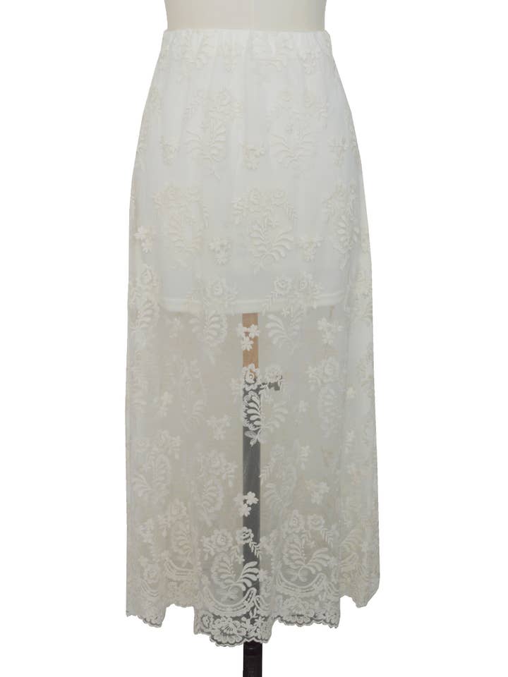 ELLI WHITE - Wholesale Skirt - Women's - Long lace skirt with short lining4