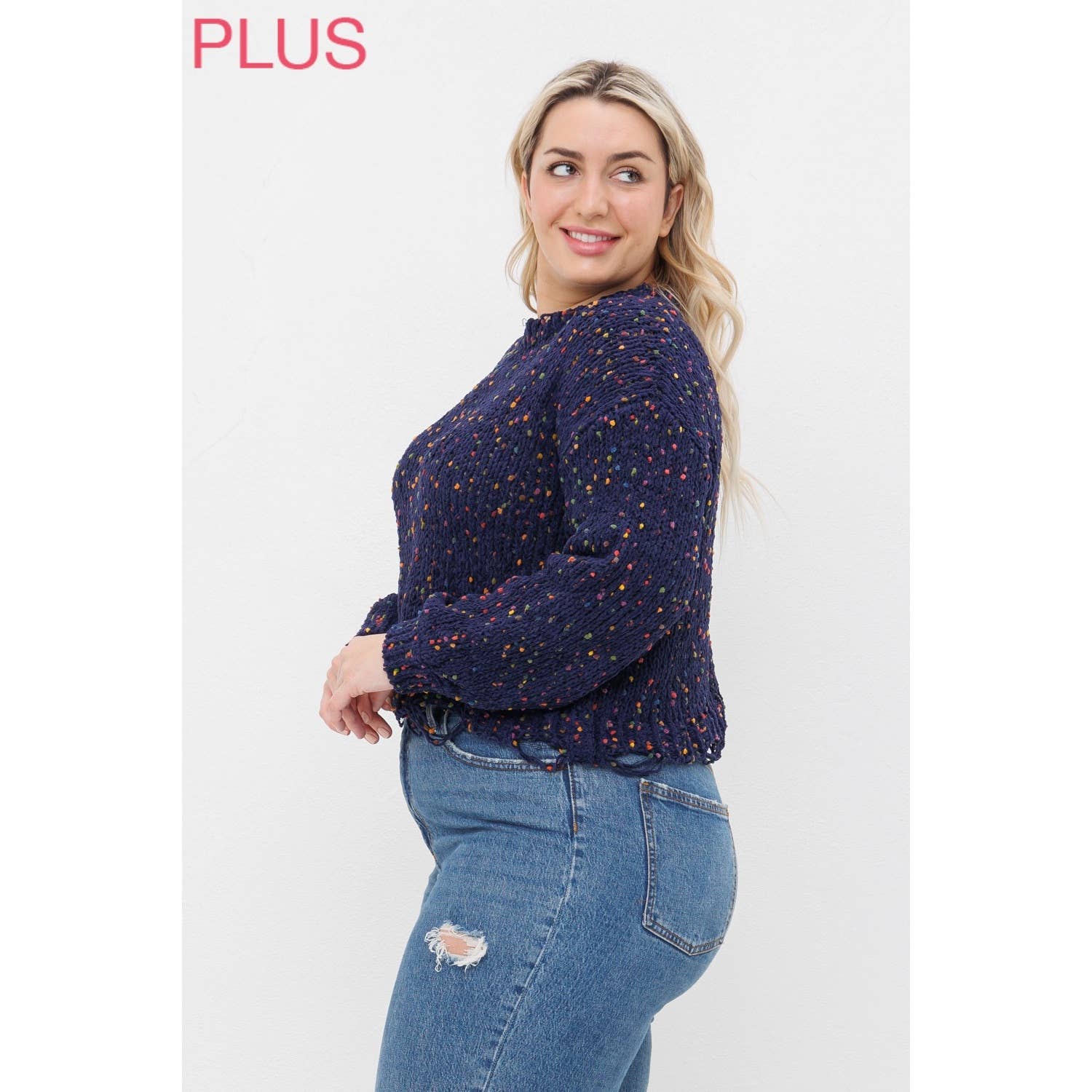 Sweet Generis – Engroshandel Pullover - Dame – PLUS CHENILLE POPCORN PLETTER NØDLIDENDE CROP SWEATER13