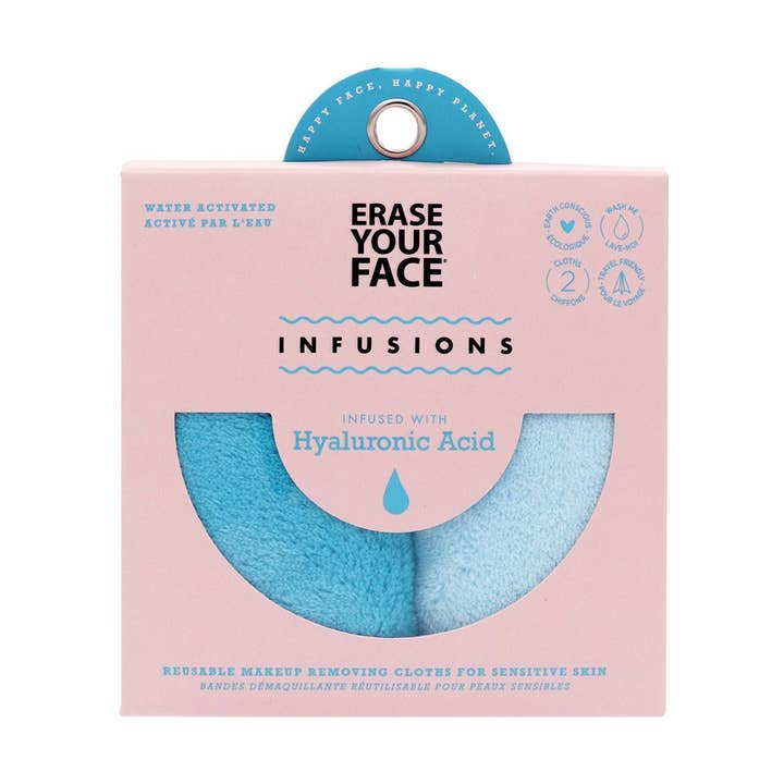 2pc Hyaluronic Acid Infused Makeup Removing Cloths Set for wholesale by Erase Your Face