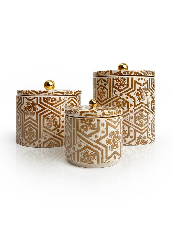 White And Gold Raastin Canister for wholesale by Flair Interiors