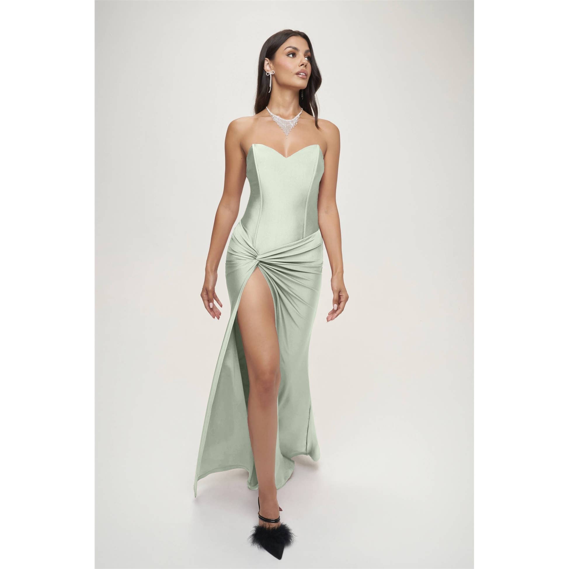 CEFIAN FASHION – Vestido - Mulher por atacado – VESTIDO MAXI DE CETIM AMARA LATERAL TWIST12