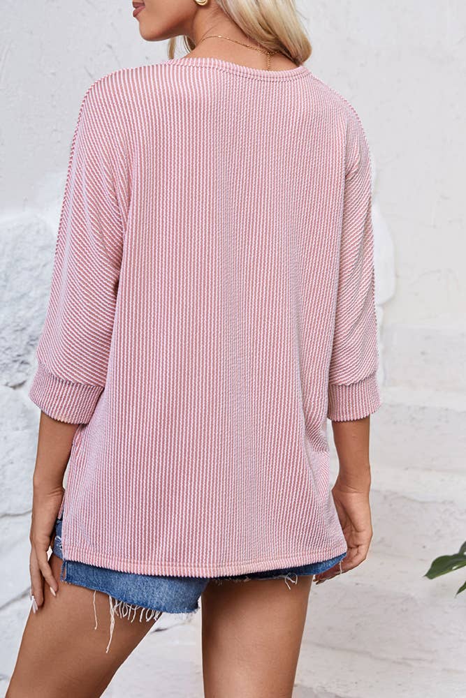 UNISHE - Vente Haut en maille – femme - Top texturé uni à manches chauve-souris à col en V ASJP0947