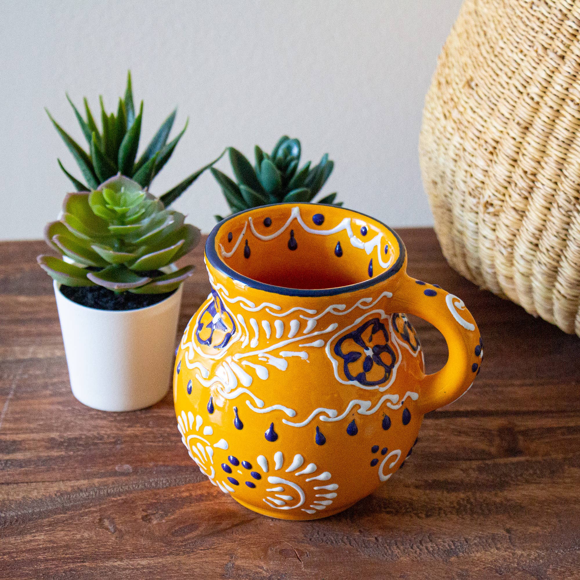 Global Crafts - Wholesale Coffee Mug - Encantada Handmade Pottery Set of 2 Beaker Mugs, Mango1