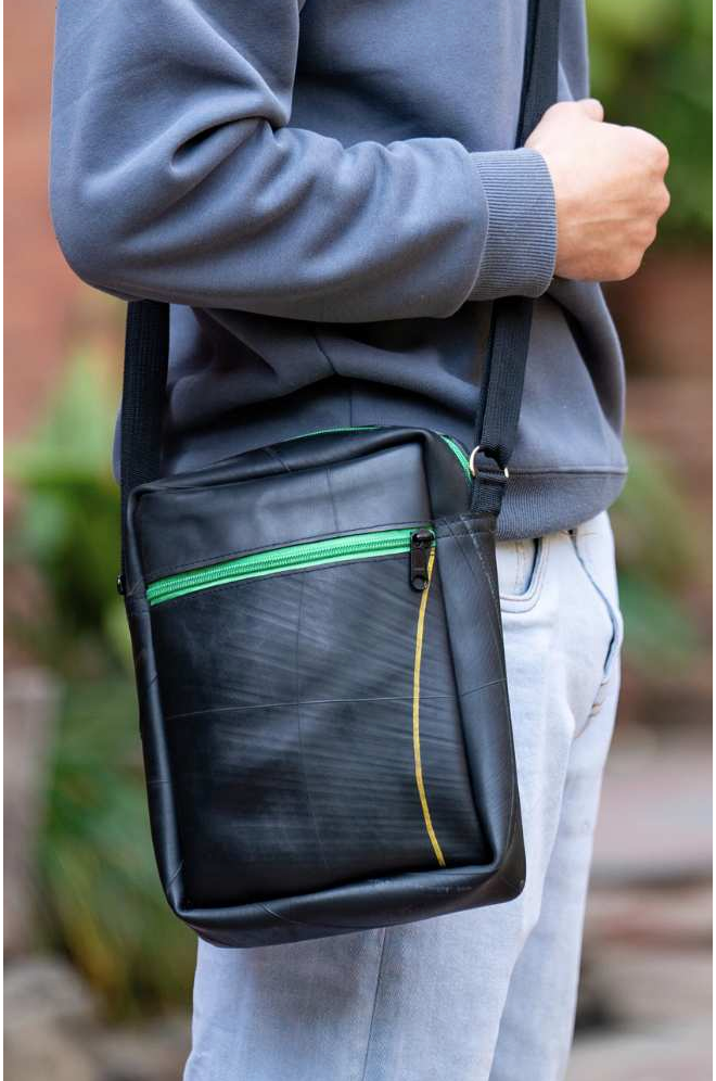 Ganesh Himal Trading - Wholesale Crossbody Bag - Unisex - Recycled Rubber Crossbody Bag w/Colored Zippers1