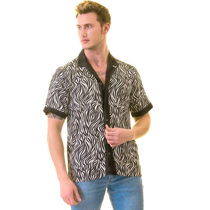 Kampkraag met korte mouwen voor heren CLASSIC ZEBRA 214 voor wholesale door gravity homme