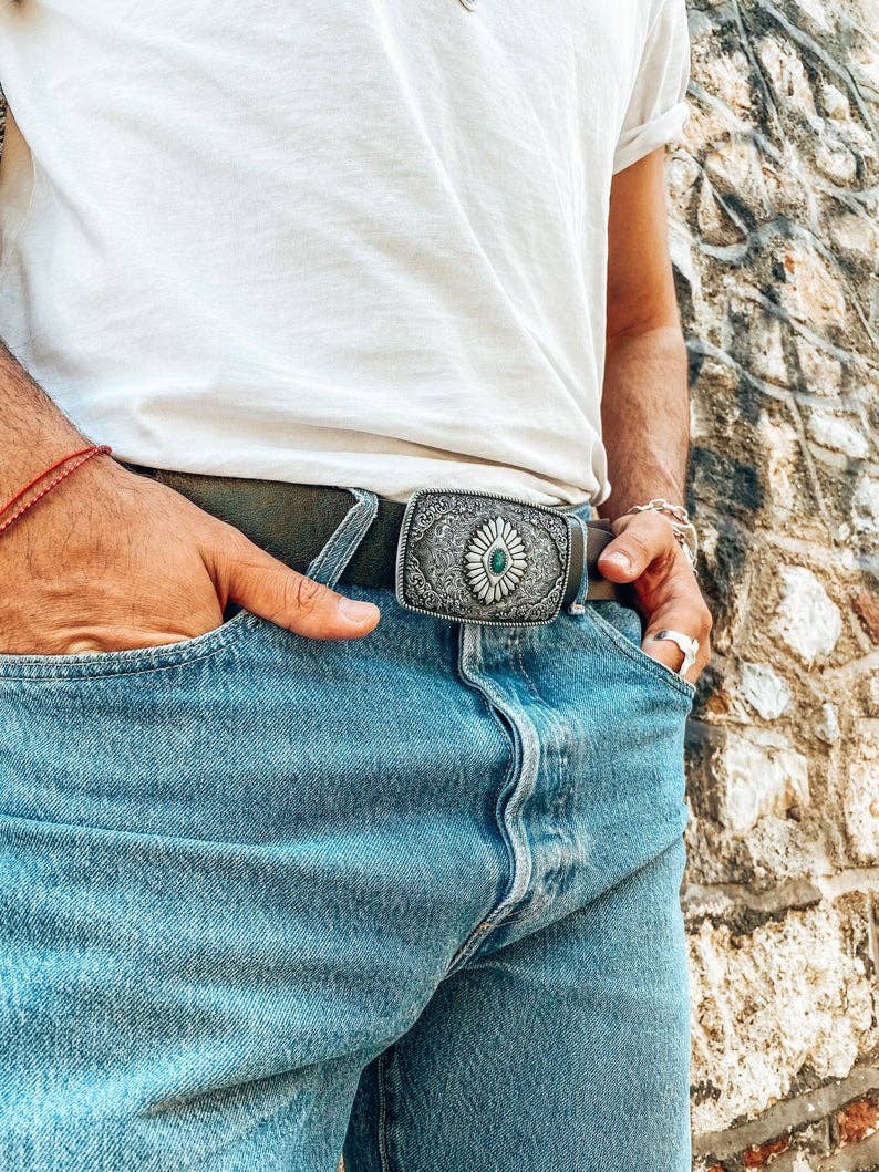 Christina Christi - Vente Ceinture – homme - Ceinture à boucle ethnique pour hommes, ceinture faite à la main, ceinture en cuir, pour hommes 4