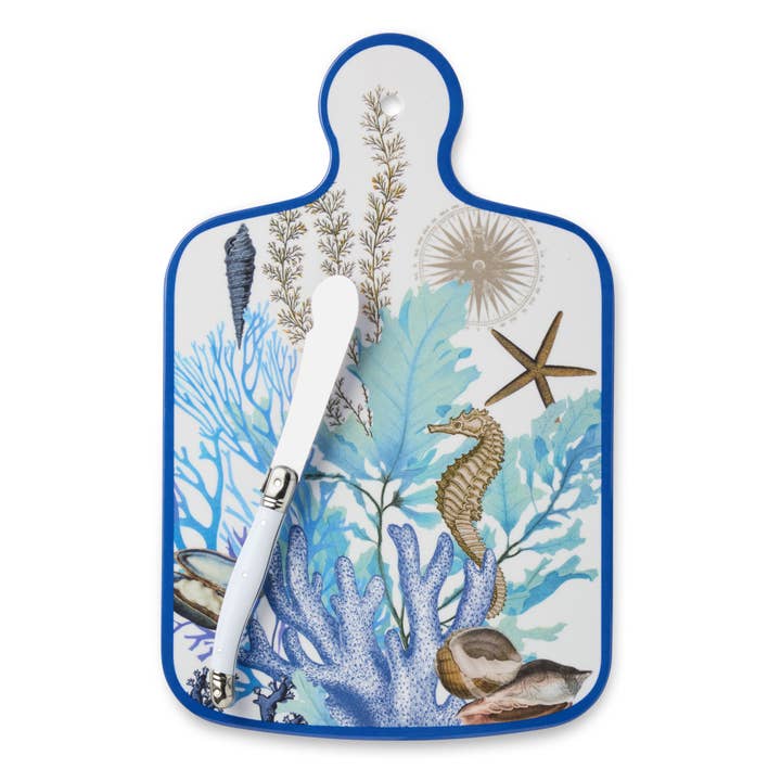 Certified International - Venta al por mayor Tablas de quesos - Tabla de quesos Blue Lagoon 13,25 pulgadas x 8 pulgadas con cuchillo1