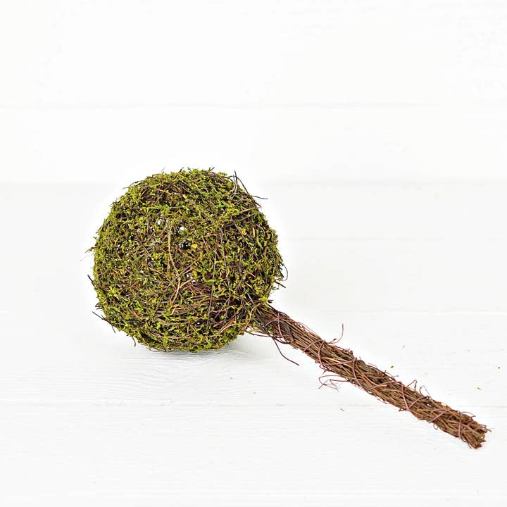 Holiday Depot Inc. - Wholesale Christmas Decoration - M30955- Moss Twig Ball with Stick-5inD x12inL-Mossy2