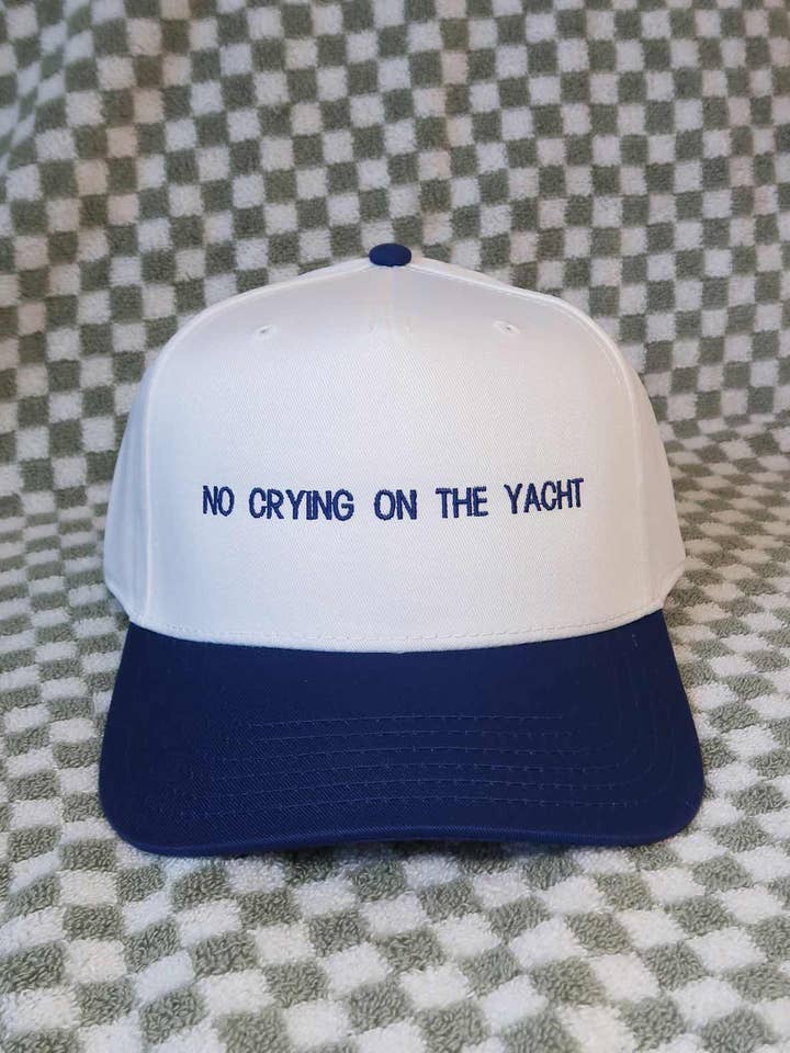 No Crying on the Yacht Modern Embroidered Hat - Blue & White for wholesale by Sundrop