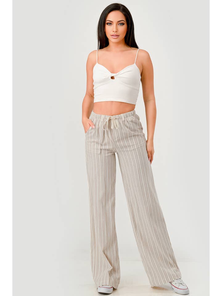 REDFINCH APPAREL INC - Wholesale Pants - Women's - Womens Linen Drawstring Straight Leg Pants