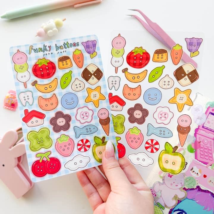 PekoPuff - Wholesale Sticker - Colorful Funky Buttons Matte Waterproof Deco Sticker Sheet2