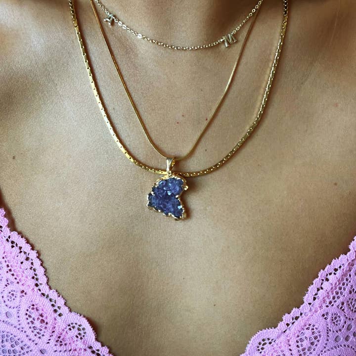 Starlite By J - Wholesale Pendant/Charm Necklace - Druzy Necklace (raw amethyst stone)