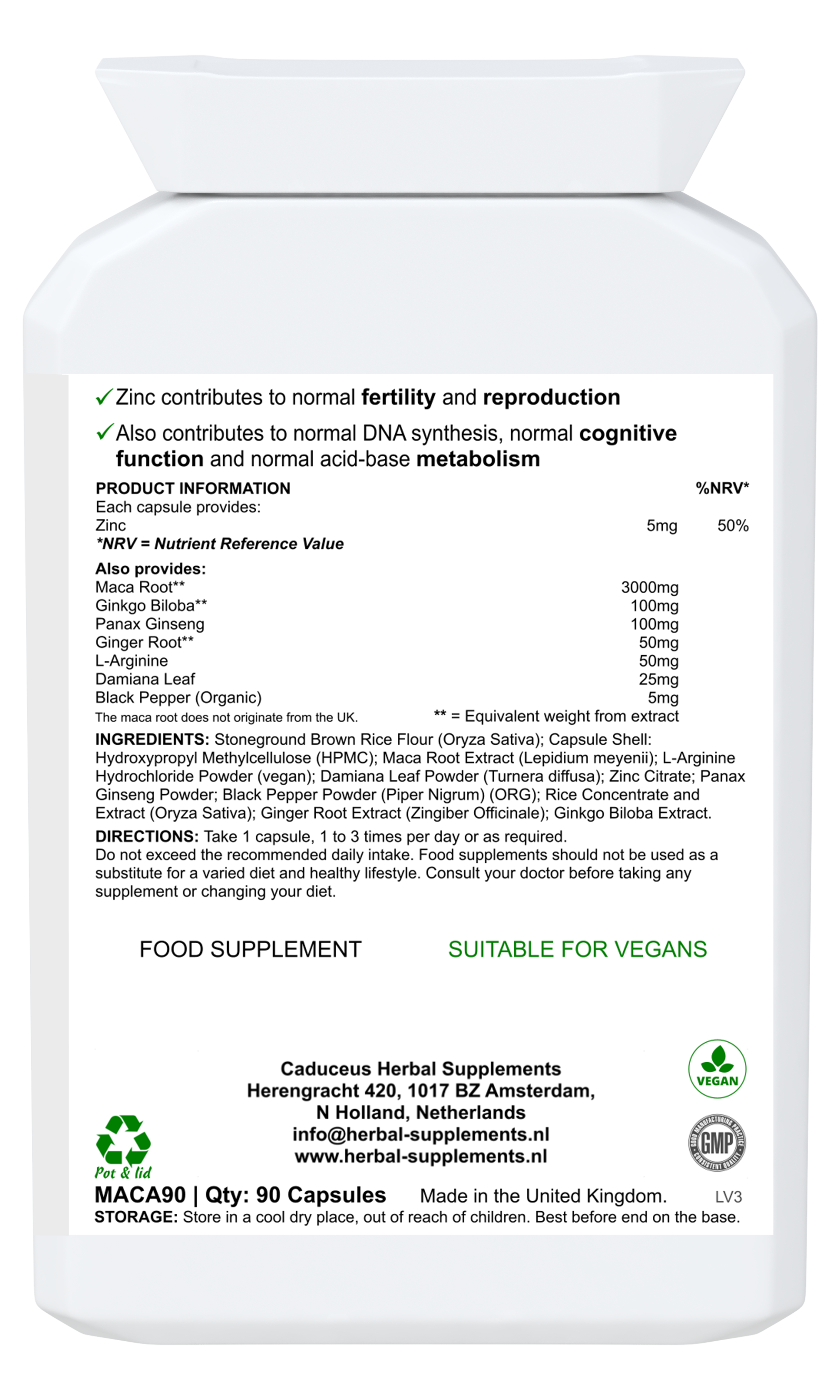 CADUCEUS kruidenapotheek - Vente Supplément oral/vitamine - Complexe de Ginseng Péruvien 90 capsules5