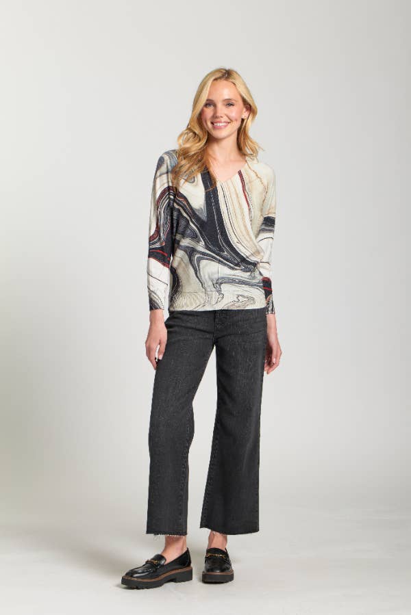 Sunset Marble Printed V-Neck Pullover - Dark Grey Multi for wholesale on Faire3