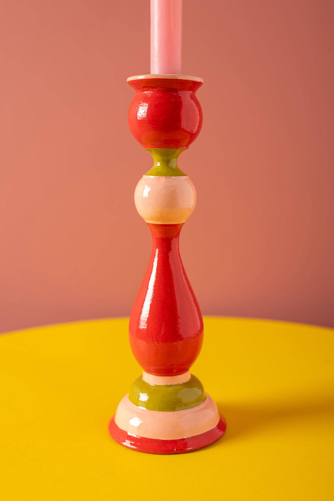 Ian Snow Ltd – Engroshandel Lyseholder – Rød & Pink Håndmalet Trælysestage1