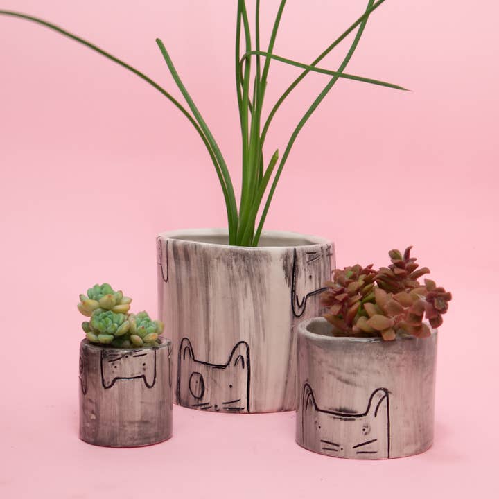 Momo Trio : jardinières pour chats en céramique faites à la main en 3 tailles pour la vente par Paulina Marra Ceramics