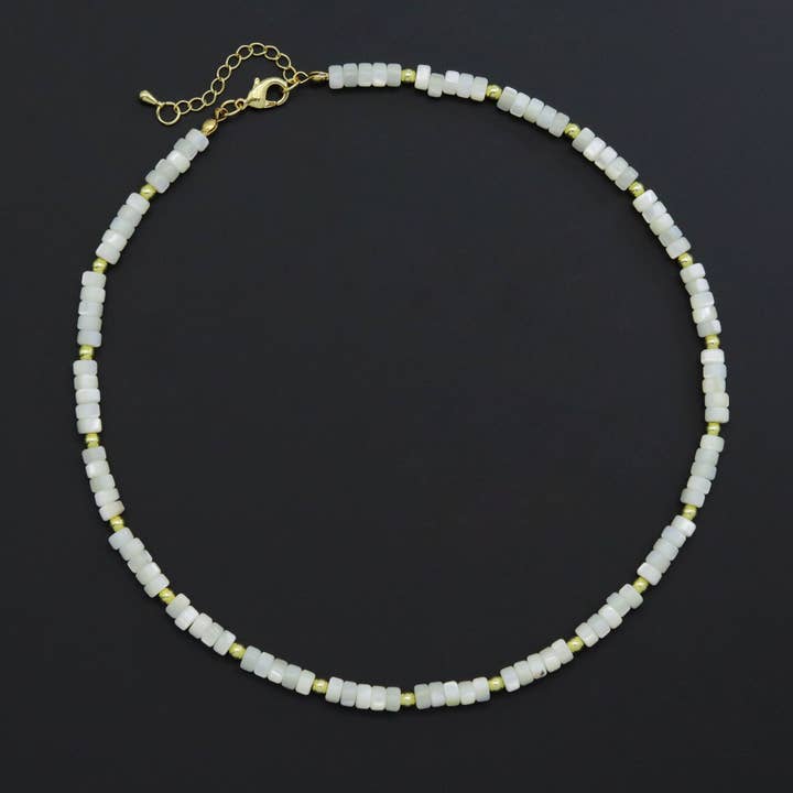 Heishi Pearl Necklace with Gold Ball spacer, sku#EF549 for wholesale by BestBeads&Beyond