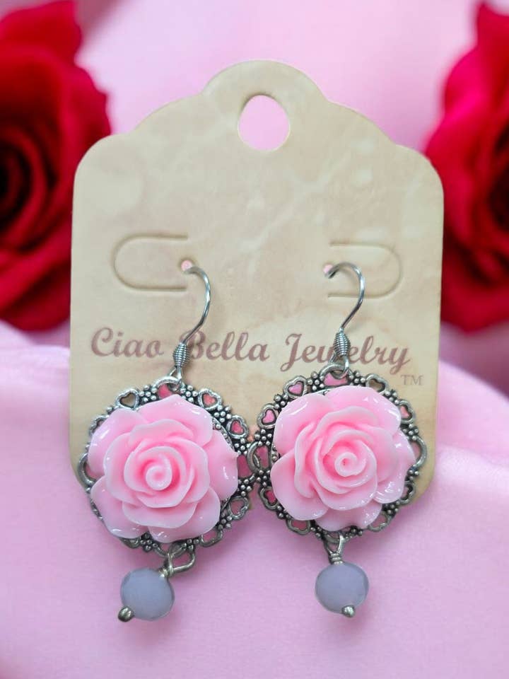 CLOSE OUT: Victorian Rose Earrings in Assorted Colors for wholesale by Ciao Bella Jewelry Inc