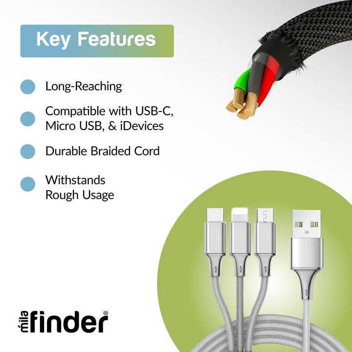 Mila Wholesale - Wholesale Charging cable - 10 Foot 3 in 1 Refill Cable - Micro USB, Lightning, Type C3