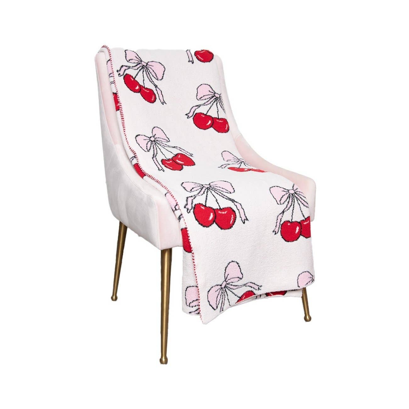 Light Pink Cherry Bows All Over Soft Wholesale Blanket for wholesale on Faire4