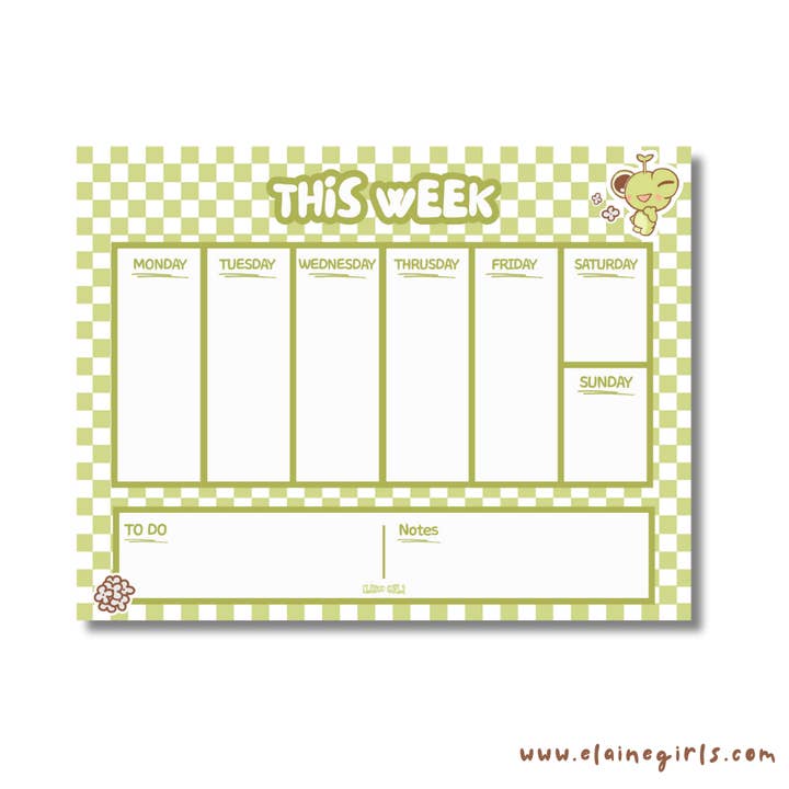Notepad 11 x 8.5 | Weekly Planner | Green Checkered for wholesale by Elaine Girls
