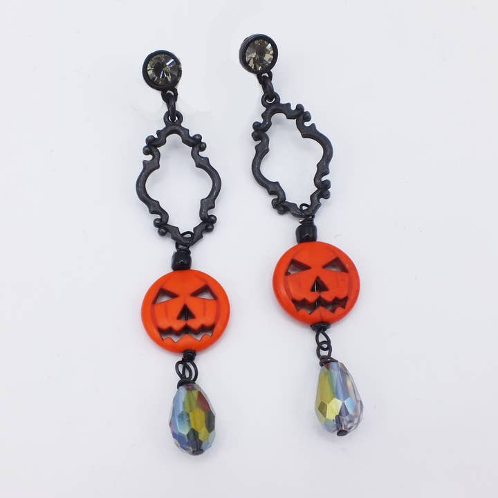 Fizz - Wholesale Dangle Earrings - Small Pumpkin, Cartouche & Crystal Stud Earrings0
