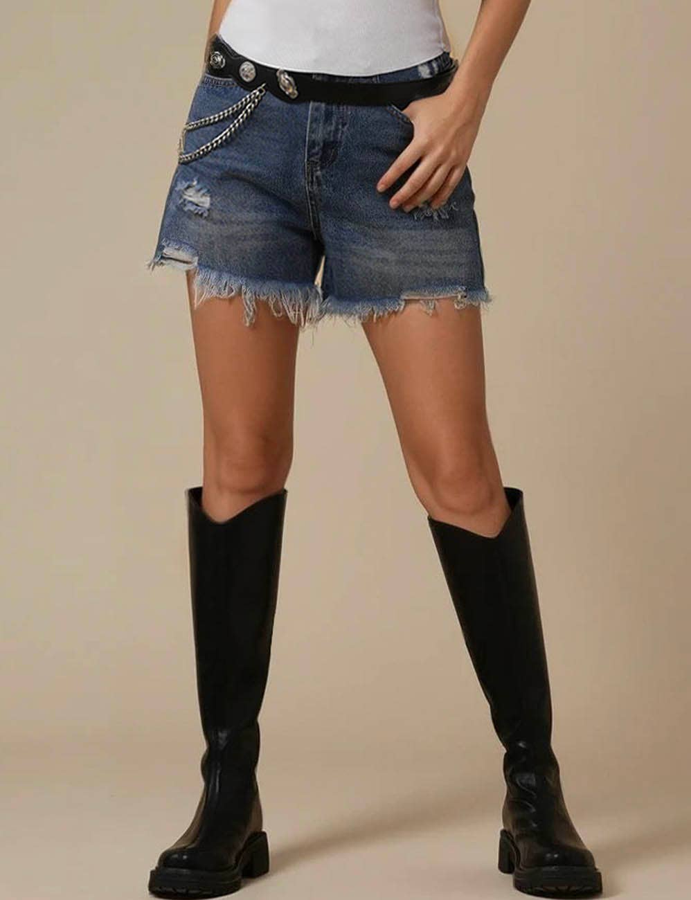 Sweetkama - Wholesale Shorts - Women's - Ladies Distressed High Waist Denim Shorts SKS2653