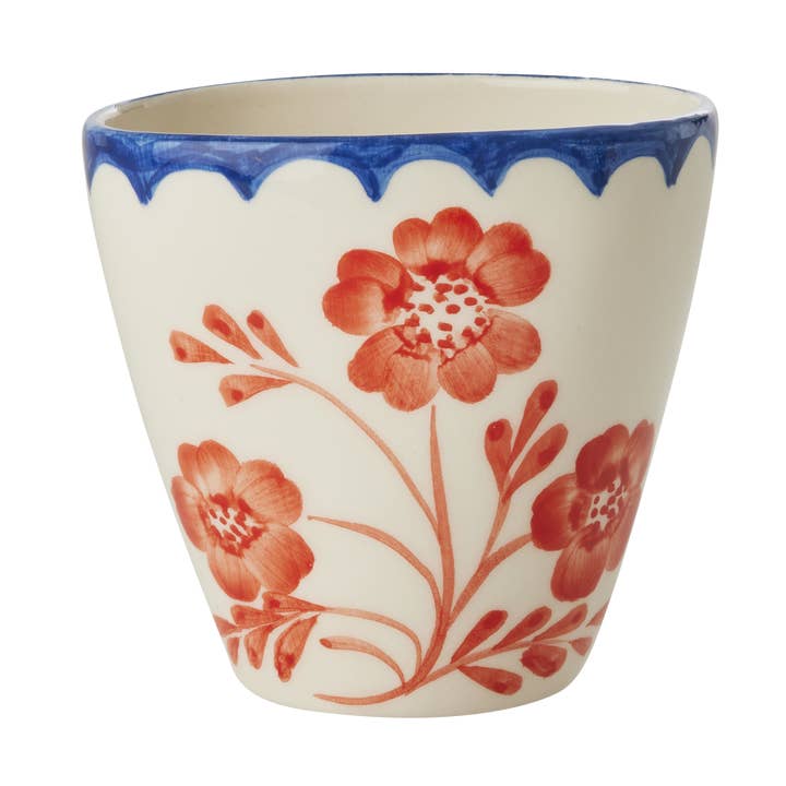 Ceramic Oval Cup with Hand Painted Vintage Flowers - 10.1 oz for wholesale by RicebyRice