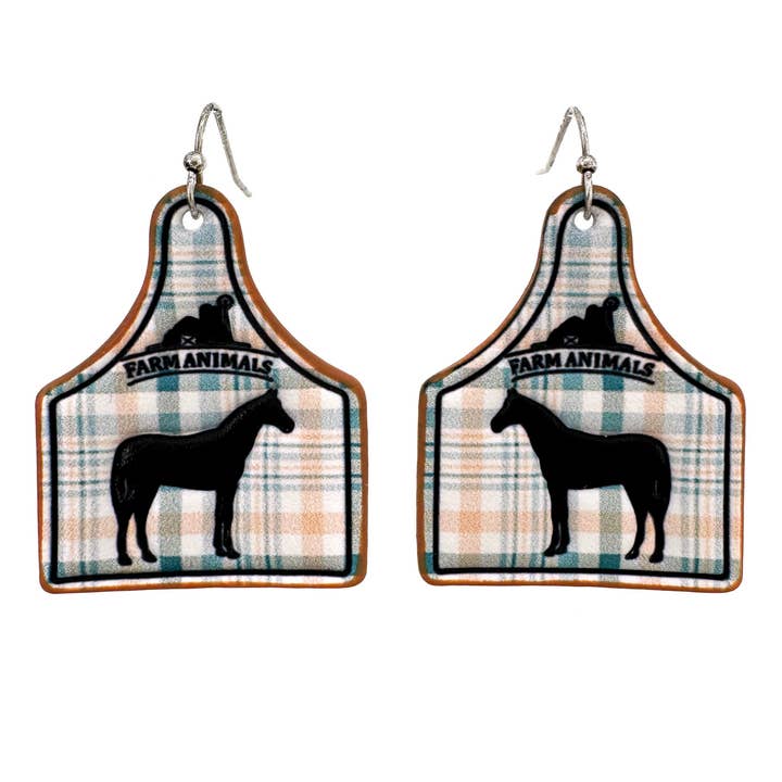 Lunar Deer - Vente Boucles d'oreilles pendantes - Boucles d'oreilles animaux de ferme étiquette vache cuir tablier cheval