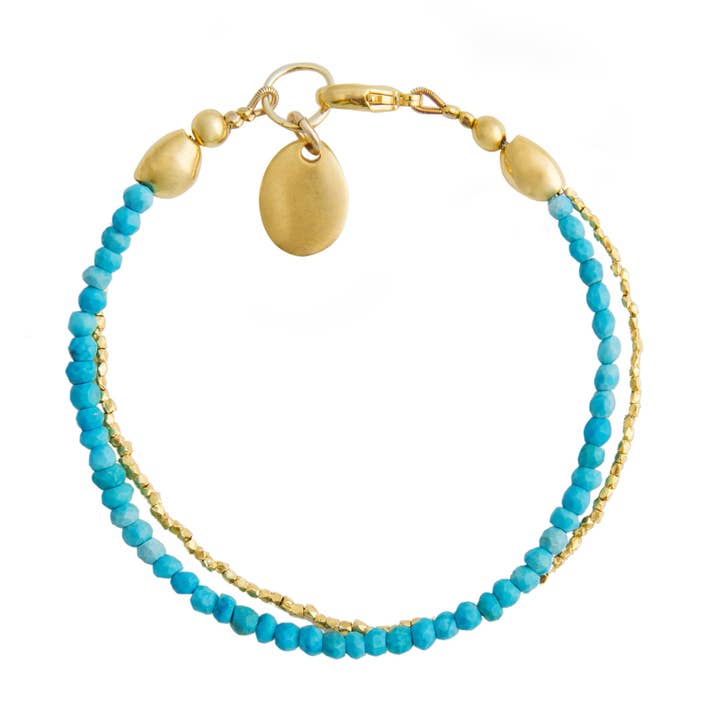 Bracciale a doppio filo Goa in oro giallo e turchese per la vendita all'ingrosso da parte di Van Peterson Designs