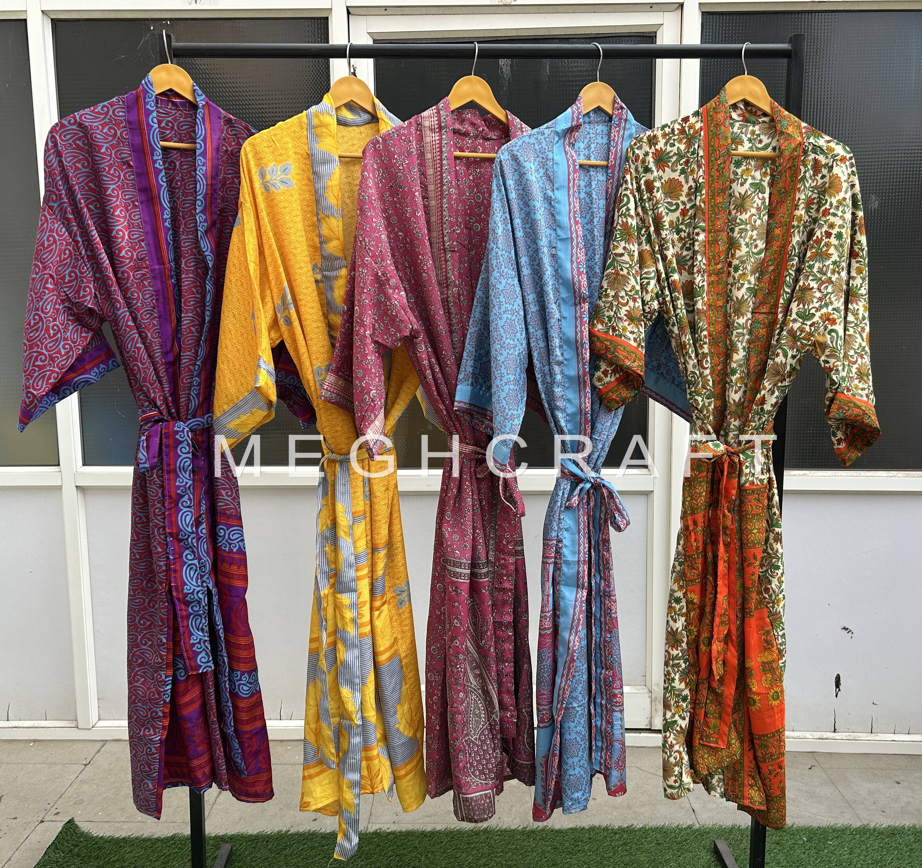 Meghcraft - Wholesale Kimono - Women's - Assorted Recycled Silk Sari Kimono Robe FREE SIZE7