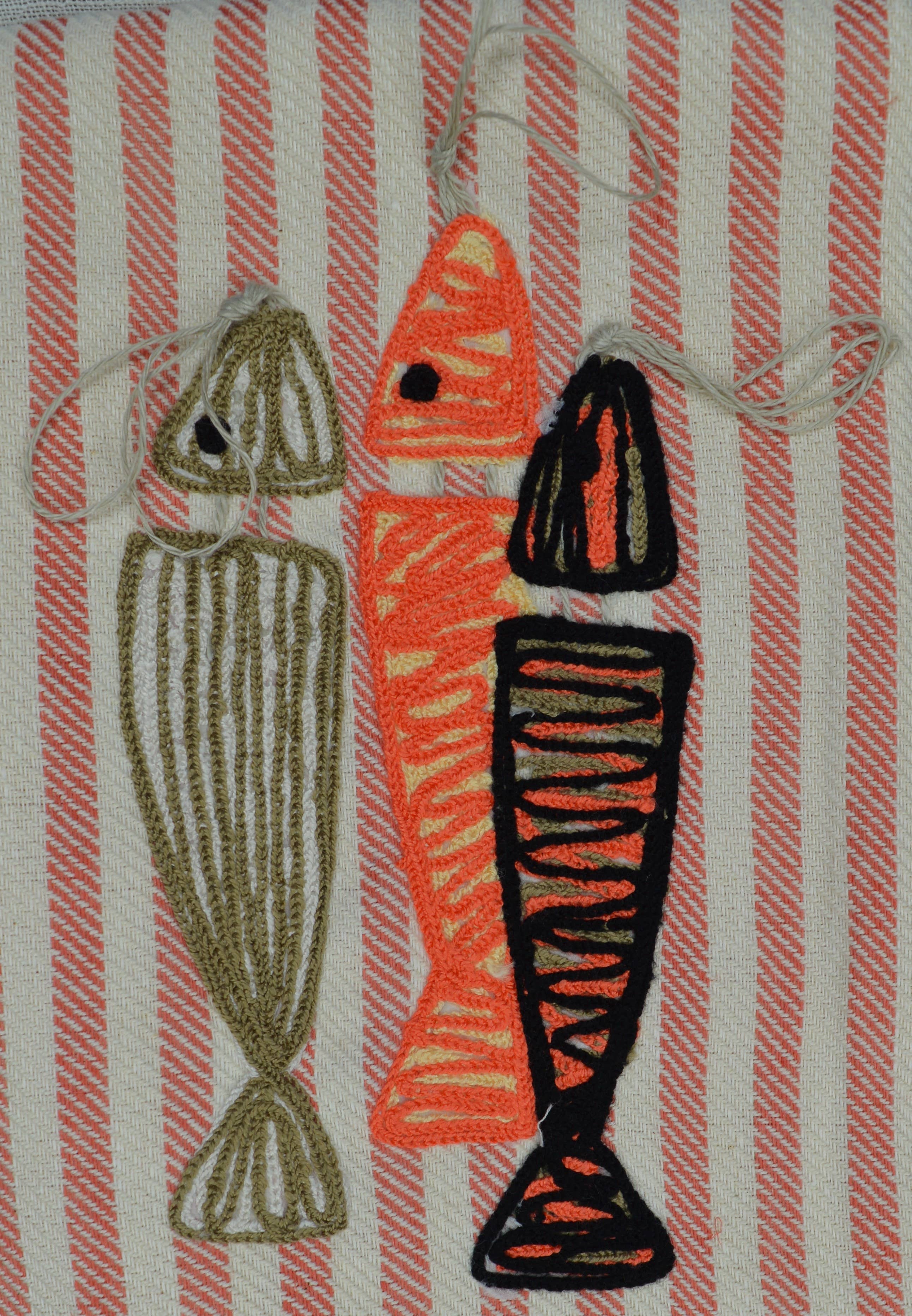 BUSATTI - Wholesale Tea Towel - Kitchen towel  Pomelo with embroidery Pesci all'Amo30