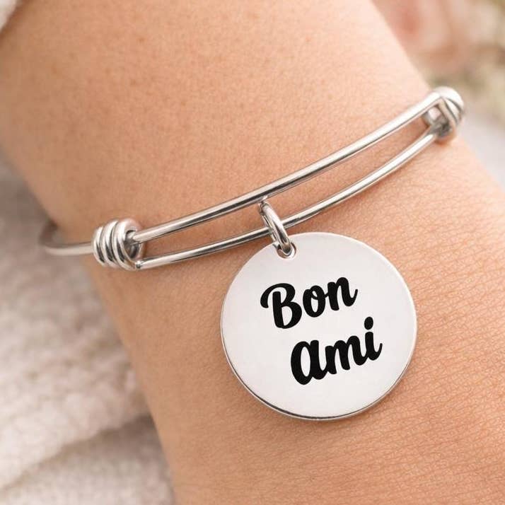 Bon Ami Friendship Expanding Bangle Bracelet Stainless Steel Engraved Charm Gift For Friend for wholesale by JKCE Designs
