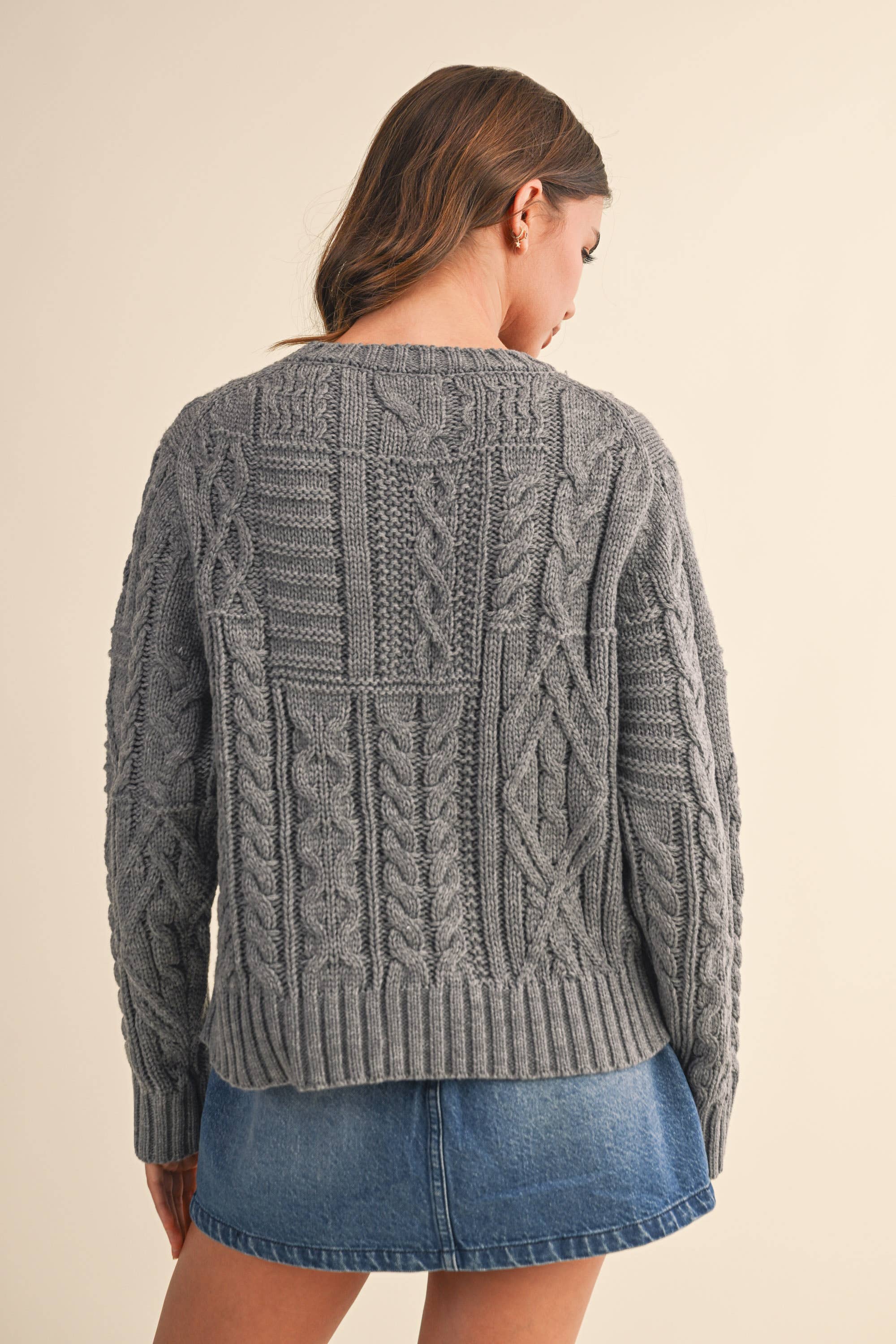 Klesis - Vente Pull en maille – femme - IT4473 PULL EN MAILLE CÂBLÉE AVEC DRAPEAU AMÉRICAIN4