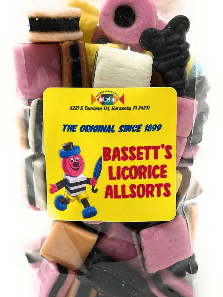 Sachet de 10 oz de réglisse anglaise Allsorts pour la vente par Dulcefina Chocolate and Sweets
