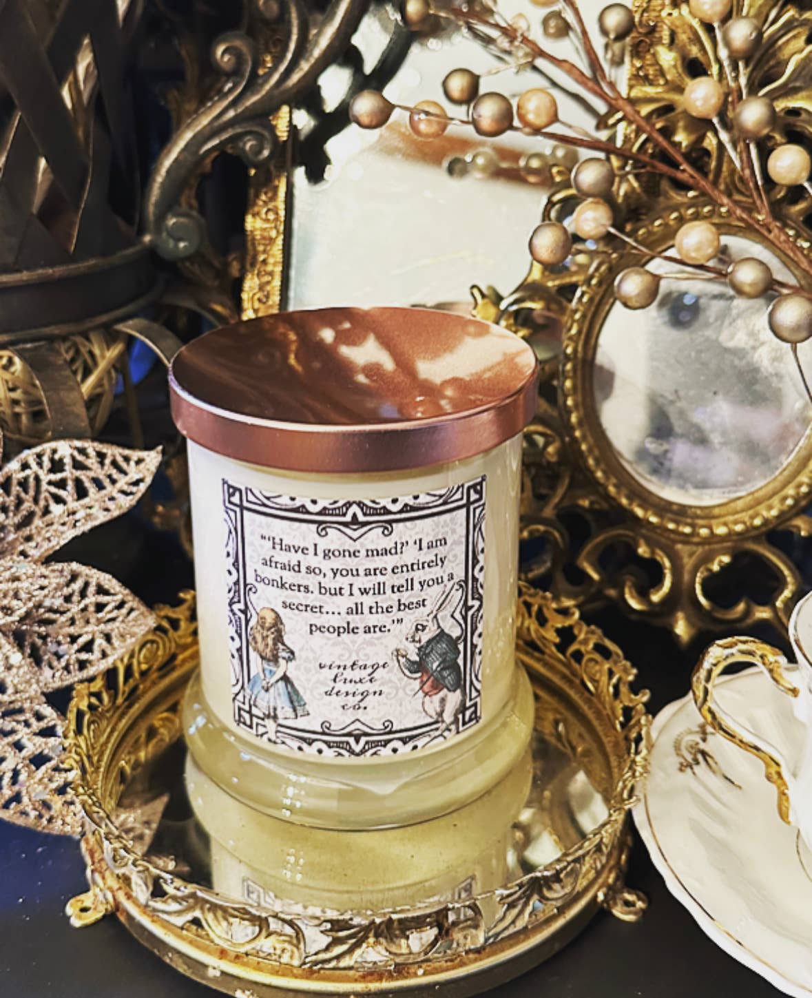 Vintage Luxe Design Co. - Wholesale Jar/Filled Candle - White Rabbit Alice Wonderland 10 Oz Soy Candle Strawberry3