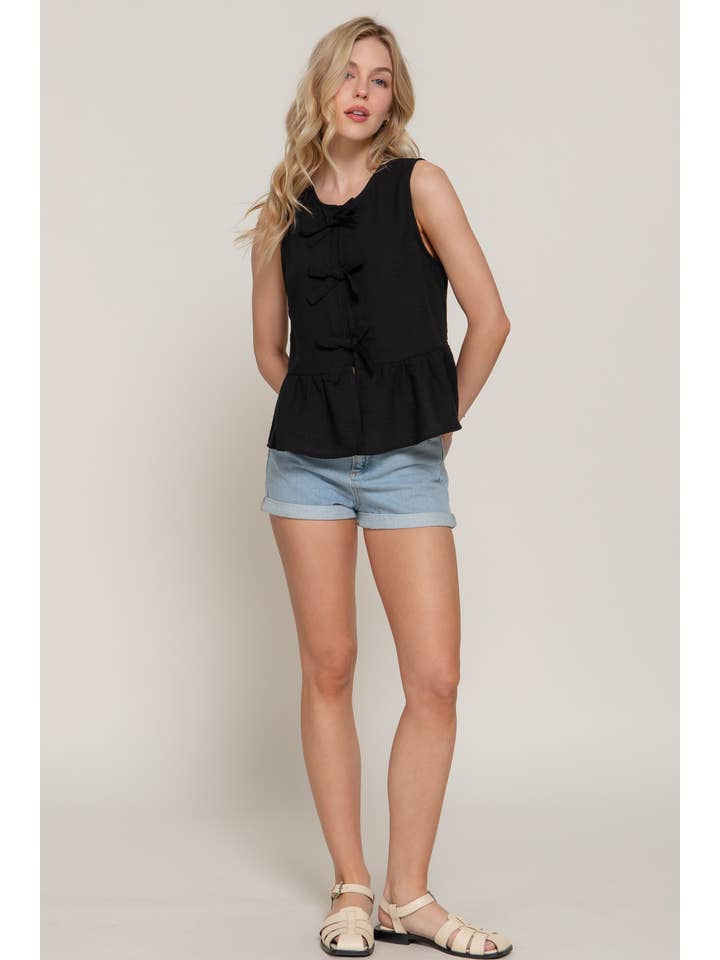 Active Basic | Active USA - Wholesale Tank Top - Women's - Sleeveless Front Bow Tie Linen Effect Top