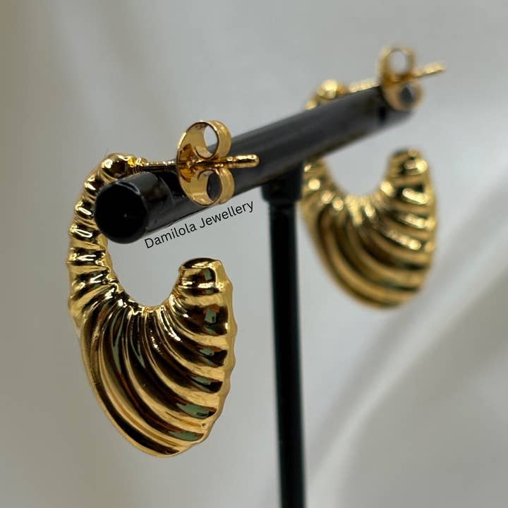 Gold ‘Ruby’ Ripple Hoops for wholesale by Damilola Jewellery