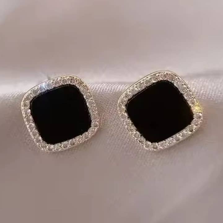 Black Square CZ Studs – Sleek Everyday Sparkle for wholesale by Lilac and Rose