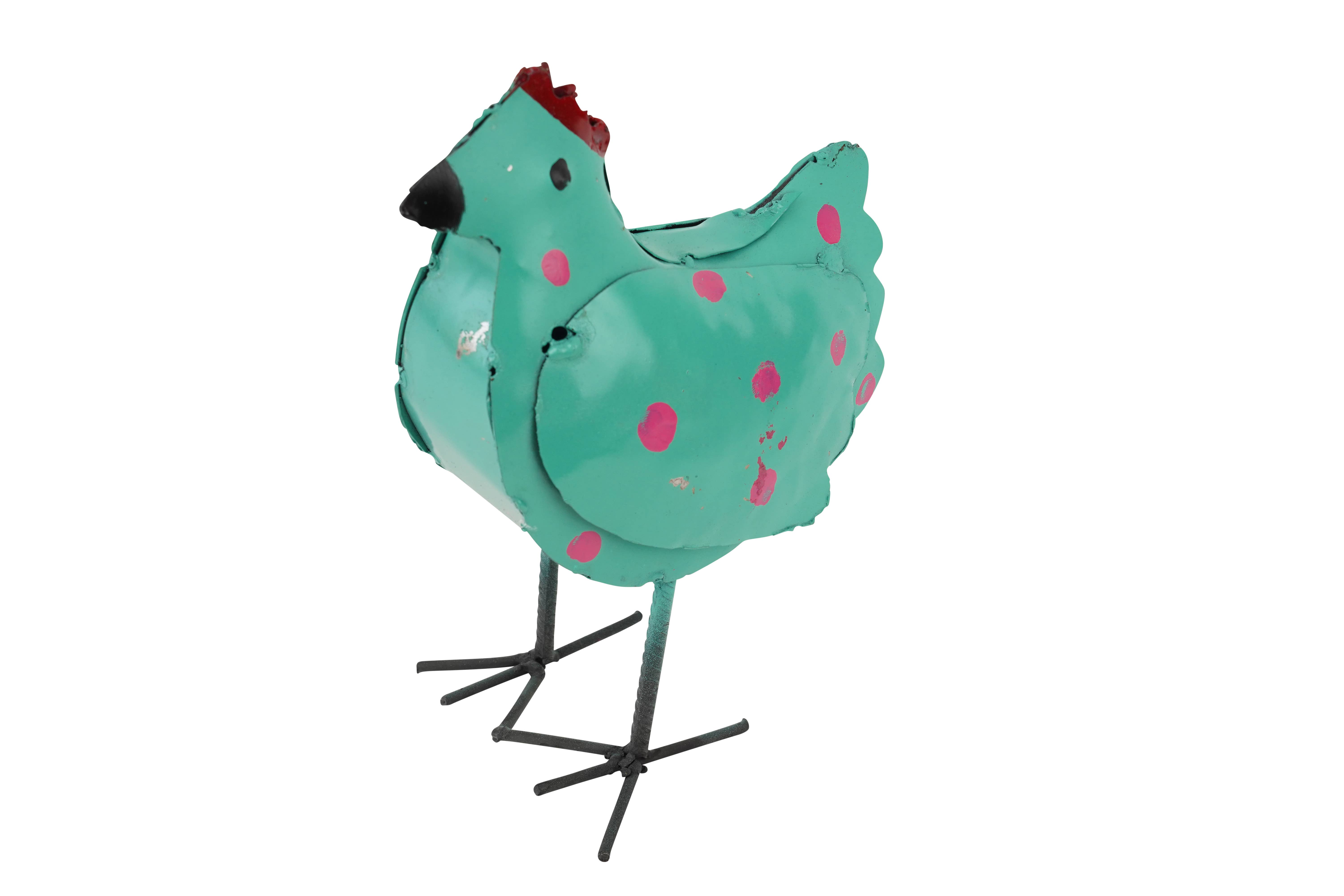 My Amigos Imports - Venta al por mayor Adornos/decoración de exteriores - Pollo de metal con lunares para jardín, mini escultura 20 x 13 x 8 cm3