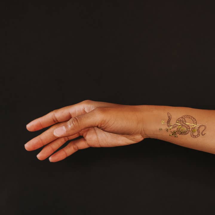 Tattly - Wholesale Temporary Tattoo - Twisty Snake MTL Flwrs Tattoo Pair
