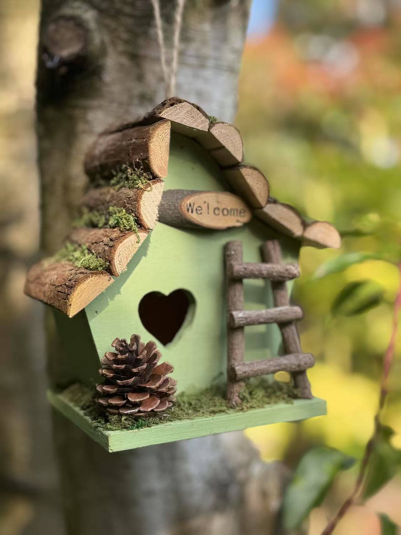Marissa's Gifts - Wholesale Bird House - Handmade wooden coloured birdhouse hut with adorable heart shaped bird hole and ladder. The measurements are 17 x 11.5 x 17cm4