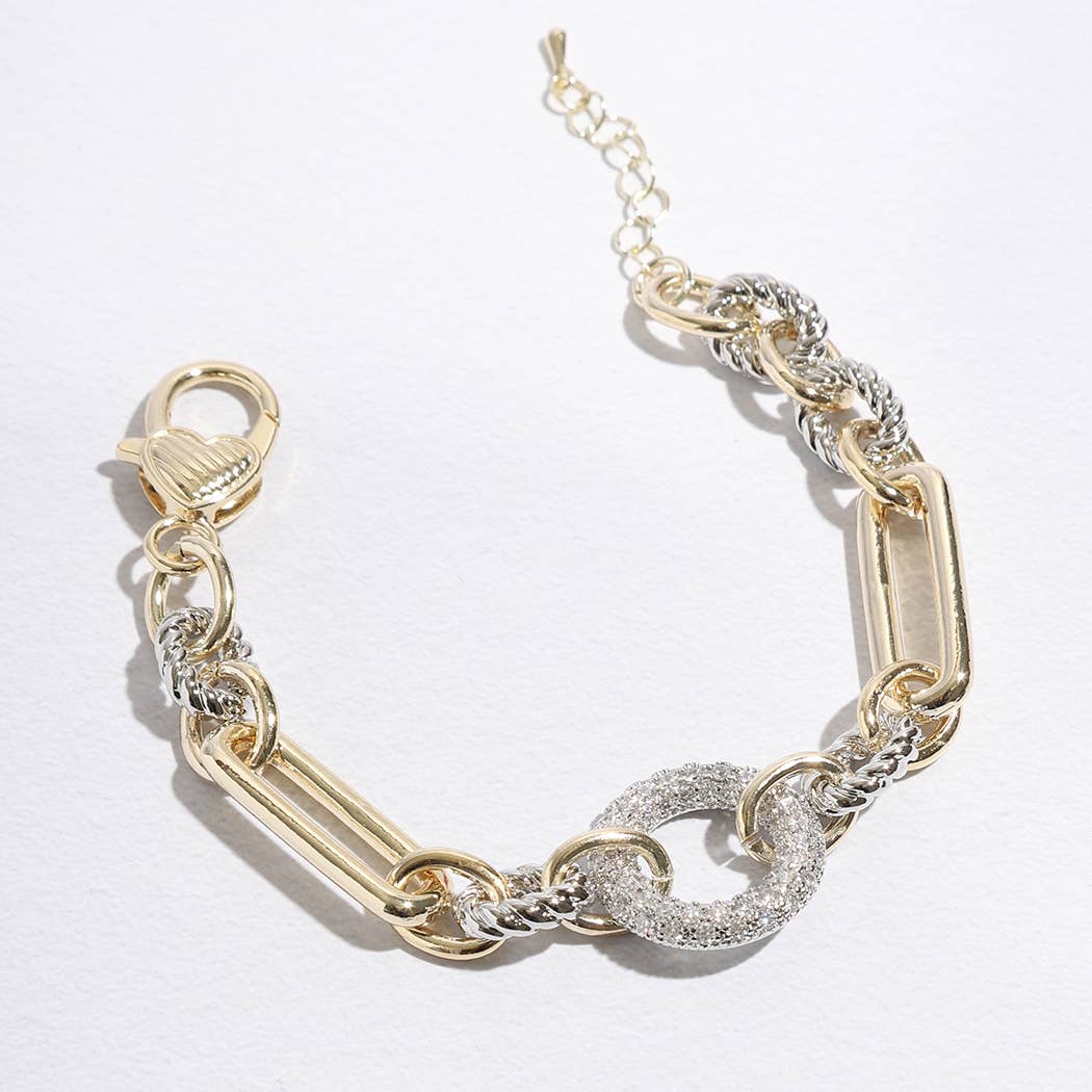 B Multi-Toned Chunky Chain Linked CZ Bracelet for wholesale on Faire1