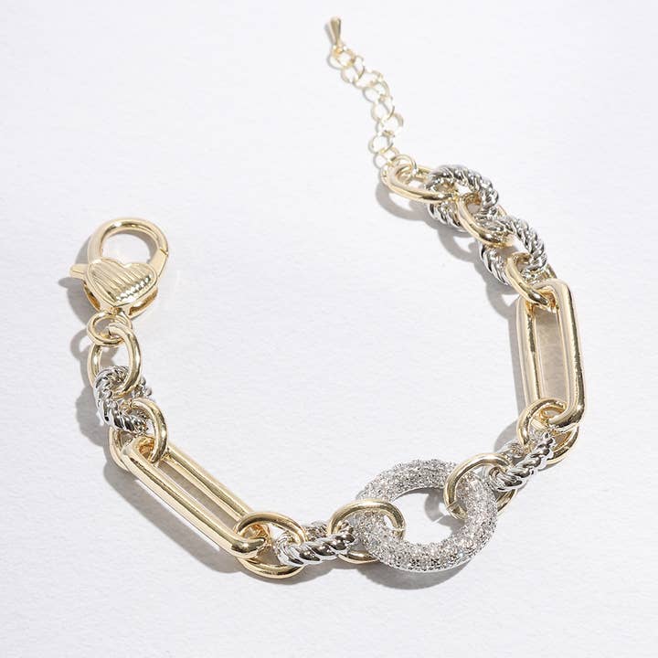 B Multi-Toned Chunky Chain Linked CZ Bracelet for wholesale on Faire1