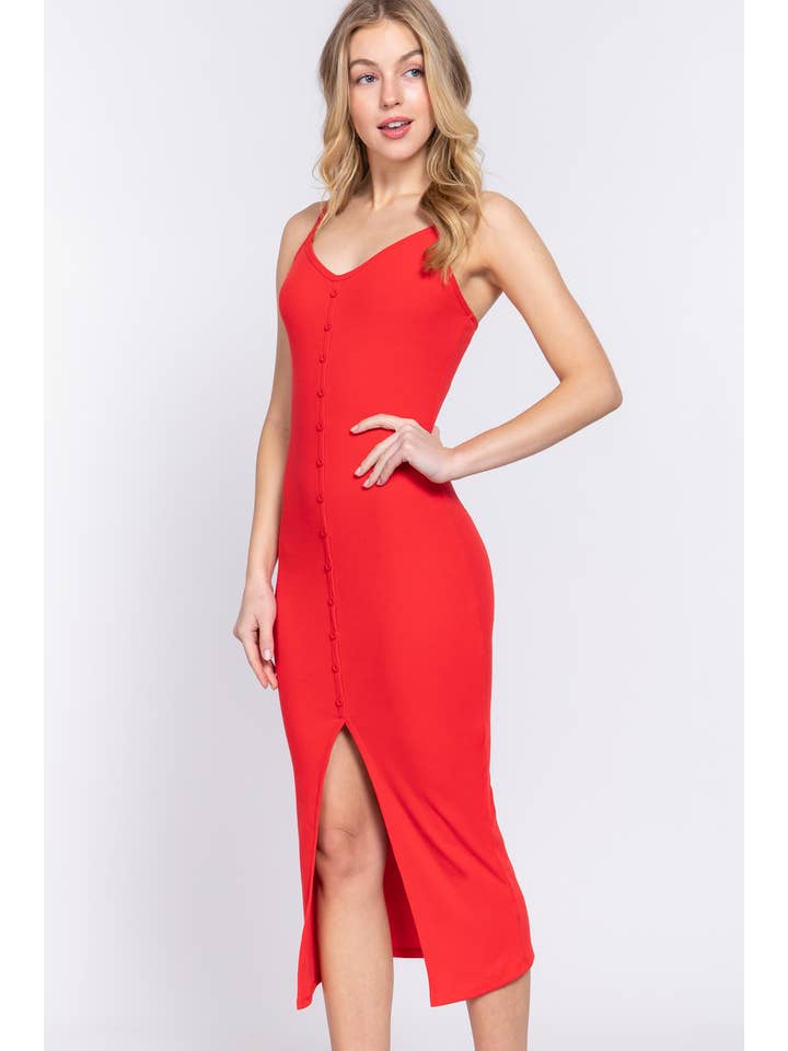 Active Basic | Active USA - Wholesale Jurk - Dames - Cami midi-jurk met knoopsluiting en rib6