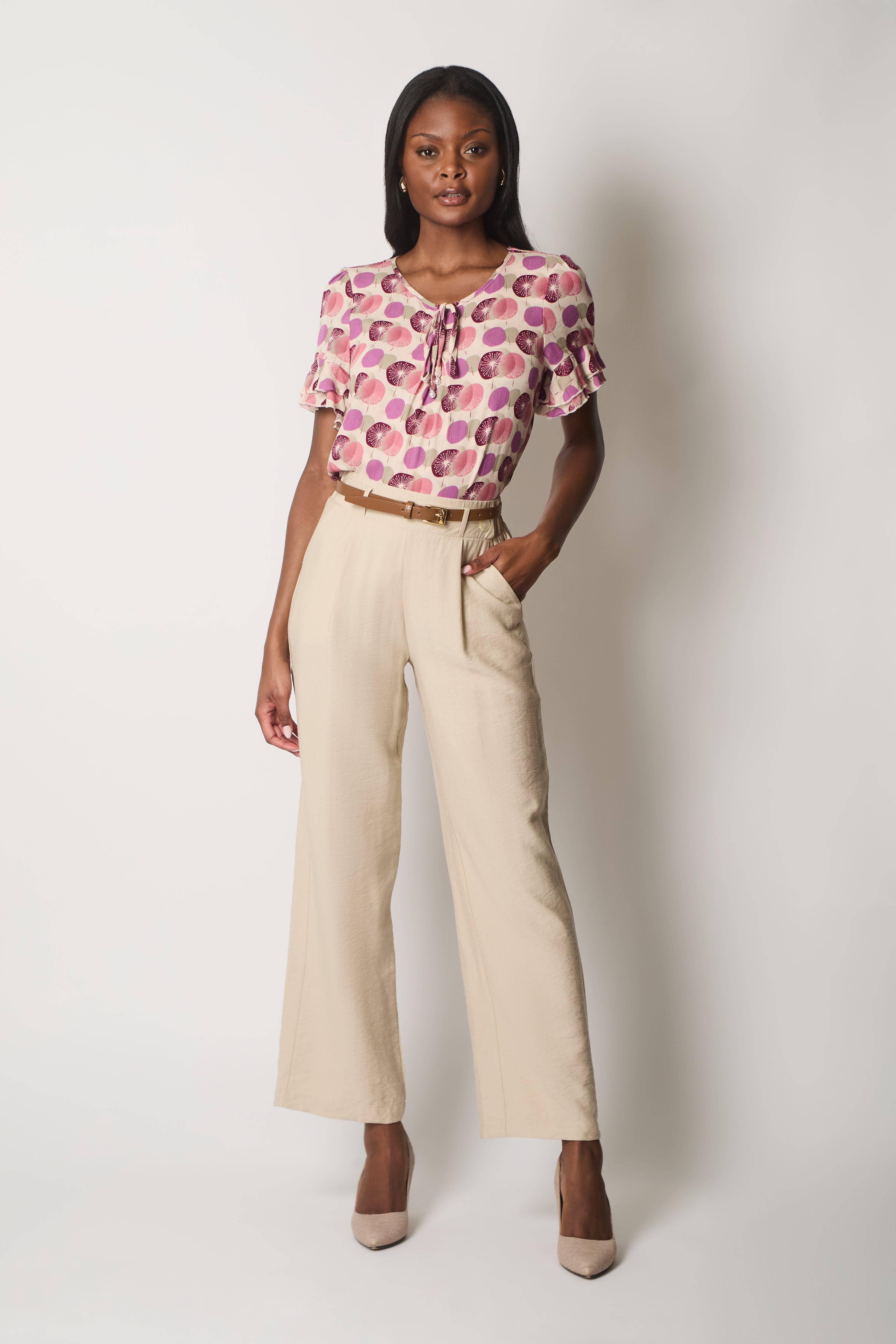 SOLO – wholesale Blouse – Women’s – Printed Tie-Neck Top - Purple1