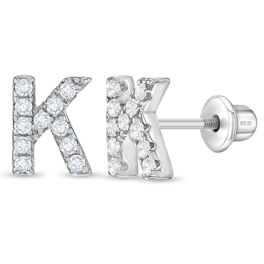 In Season Jewelry - Wholesale Earrings - Kids - CZ Letter Initial Girls / Kids Earrings - Sterling Silver31