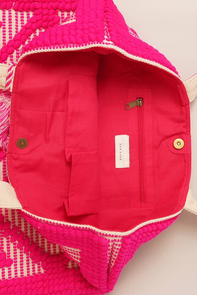 Fashion City - Vente Tote bag – femme - Sac cabas bohème tissé avec pompons et franges2