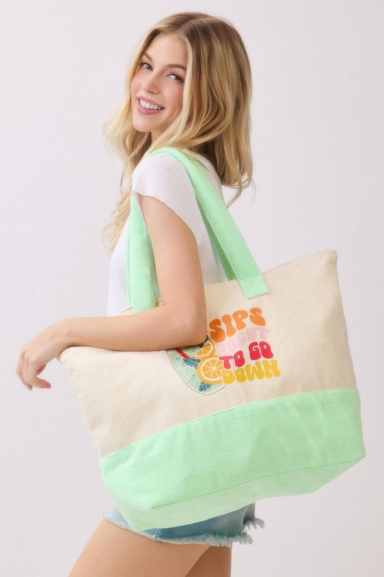 CC Wholesale Clothing - Wholesale Tote Bag - Women's - Sips About To Go Down Terry Tote1