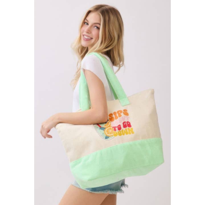 CC Wholesale Clothing - Wholesale Tote Bag - Women's - Sips About To Go Down Terry Tote1